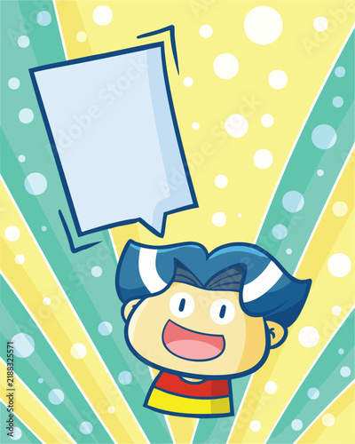 Funny man speaking with blank balloon text cartoon illustration