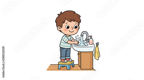 Cartoon boy washing hands hygiene character vector illustration