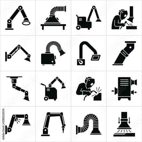 Industrial Robotic Arms and Ventilation Systems Icons.