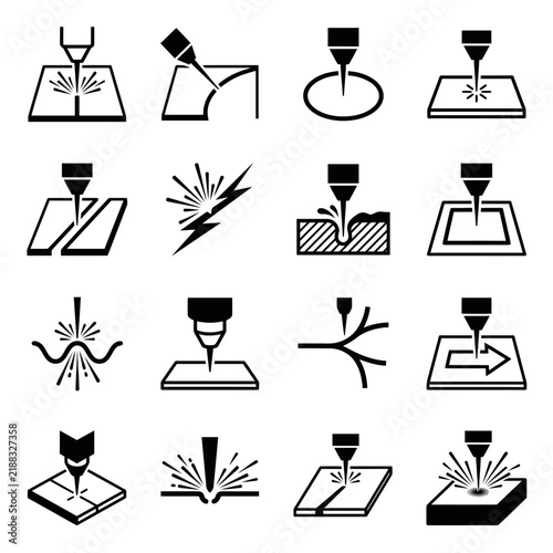 Laser Cutting Icons Set Industrial Technology Symbols.