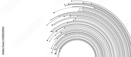 Black abstract circular connection lines with dots. Minimalist technology network and data visualization vector illustration for web design and modern branding.