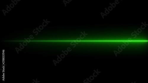 Bright neon green horizontal laser beam light line glowing on a dark background