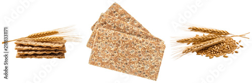 Canvastavla Crispbread with seeds and wheat ears, isolated on transparent background