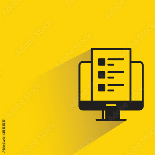 list document on computer icon with shadow on yellow background