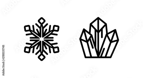 Winter snowflake frost mark icon and sharp crystal ice glyph vector set with snowflake geometry abstract minimalist structure decoration christmas formation pictogram