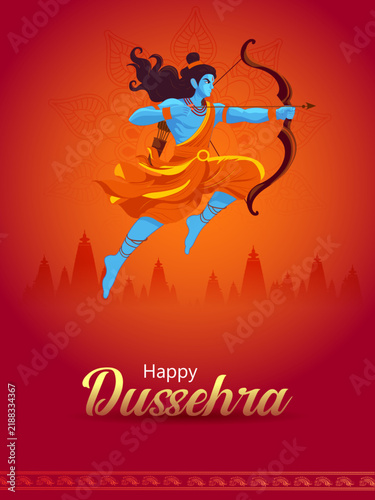 Happy Dussehra Festival Poster with Lord Rama and Traditional Indian Celebration Design