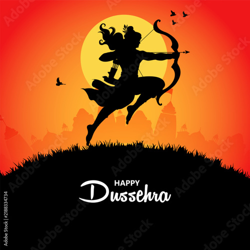 Happy Dussehra Festival Poster with Lord Rama and Traditional Indian Celebration Design