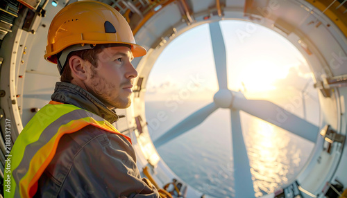 Obraz na płótnie Windkrafttechniker bei Wartung in der Gondel
