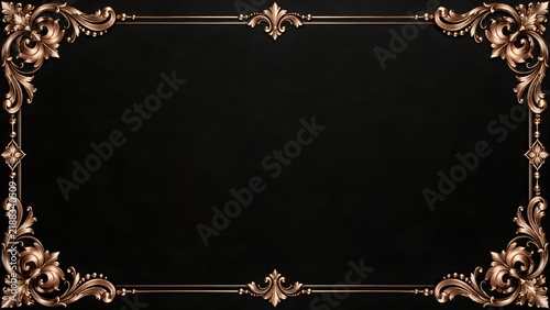 Wide Luxury Gala Invitation Border Banner With Metallic Rose Gold Baroque Scrollwork On Black