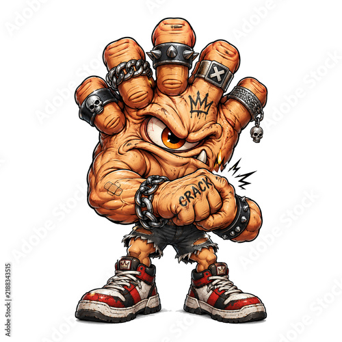 Rebellious Punk Hand Monster with Chains Spiked Rings and Sneakers Streetwear Illustration