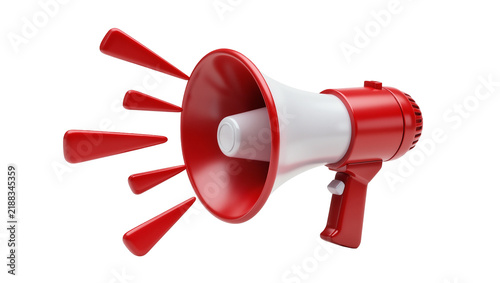 Konstfotografi Red and white megaphone emitting sound waves, isolated on transparent background