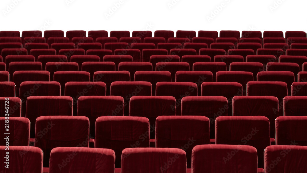 Obraz premium Rows of plush red velvet theater seats, isolated on transparent background