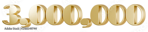 Gold 3D render of number 3,000,000
