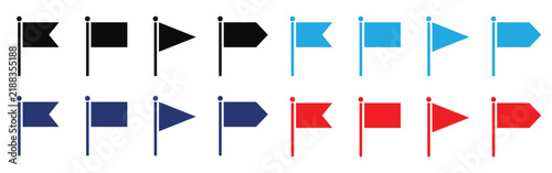 Colorful flag symbol collection with black blue navy and red variations for navigation markers labels bookmarks and interface graphics