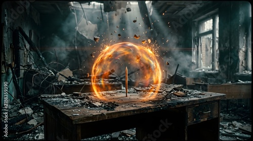 Glowing Orange Portal in Mysterious Abandoned Interior