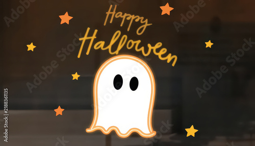 Neon glowing outline ghost vector