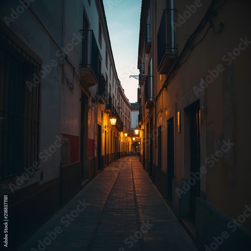 Old Town Cobblestone Alleyway at Night with Warm Lantern Light