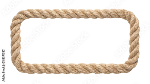 Thick braided natural fiber rope forming a rectangular frame isolated on white