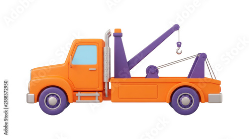 Cartoon Tow Truck with Crane on White Background