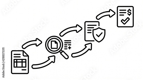 Invoice Approval Workflow Line Illustration. Enterprise Invoice Verification and Payment Authorization Process Outline Vector Isolated on White Background