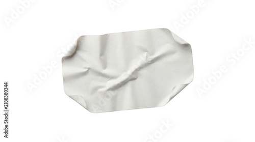 Blank white crumpled paper sticker label isolated on white background