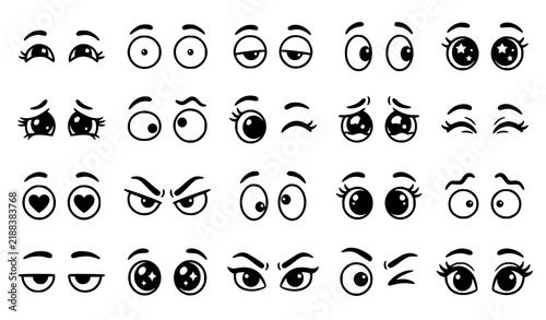 Cute Cartoon Eyes Collection Black and White Vector Illustration