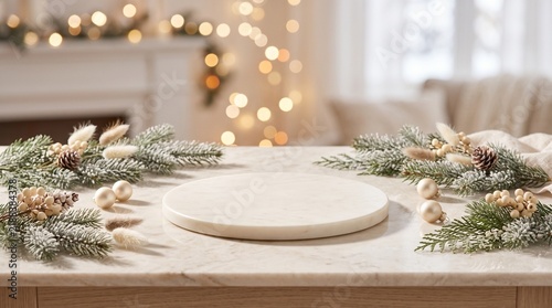 christmas backdrop holiday photography prop product display stand marble plate round tray white marble slab tabletop display winter decor festive background christmas setting