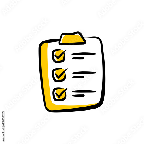 Checklist or to do list icon with completed tasks in yellow and black.