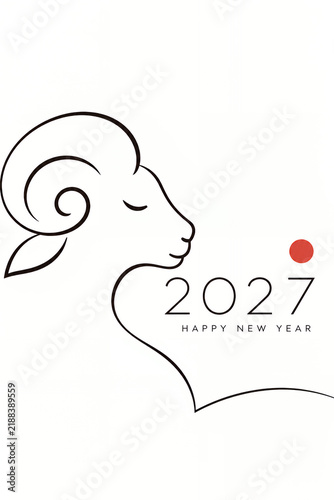 Tapety artystyczne 羊の横顔を一筆書き風に描いた2027年のシンプルな年賀状