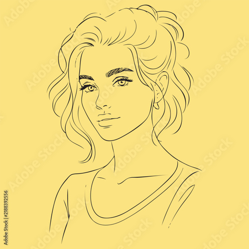 Beautiful girl portrait. Vector sketch with black lines on a white background.
