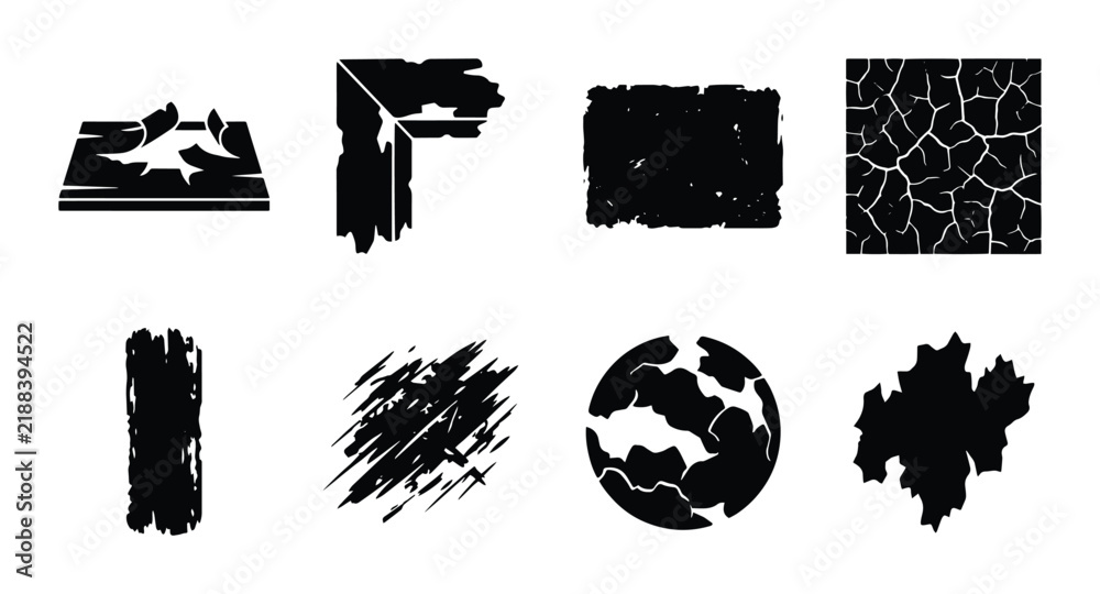 Obraz premium Grunge Textures Set, Distressed Overlays, Rough Surface Patterns, Black & White Vector Elements