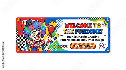 Fotografie Colorful Circus Clown Banner with Playful Graphic Design Elements