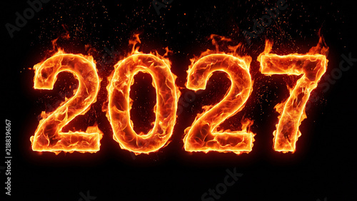 Burning flame 2027 numerals on plain backdrop for bold new year countdown party poster energetic celebration and dramatic event promotion