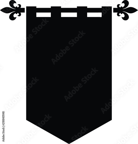 Medieval banner with fleur de lis ornaments on a white background silhouette
