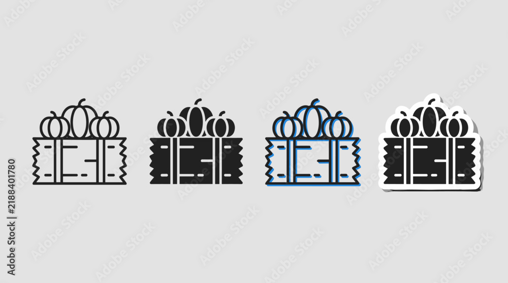 Obraz premium Hay Bale and Pumpkins Vector Icon Set Displaying Line Art Silhouette Accent Color and Sticker Variations