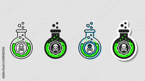 Принти на полотні Vector presentation of poison vials with skull and crossbones, showing outline,