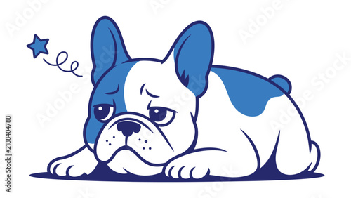 Cute Blue and White French Bulldog Puppy with a Sad Expression Lying Down Illustration for Pets and Animal Lovers