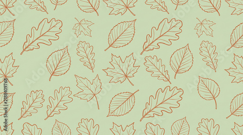 Seamless pattern with hand drawn forest leaves on light sage green background autumn leaves leaf pattern botanical