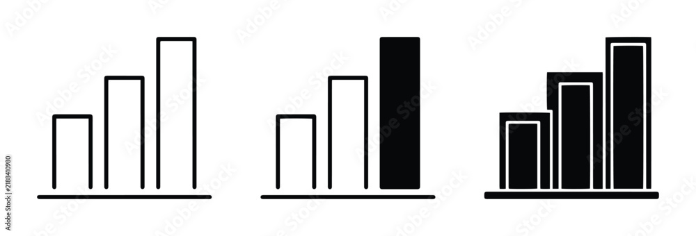 Obraz premium Bar Chart Icons Set, Growth and Data Visualization Graphics, Business Analytics and Statistics Symbols, Simple Line and Solid Fill Vector Illustrations