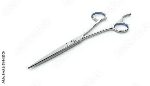 Professional stainless steel thinning shears for hairdressing salon use presented on a bright on transparent background