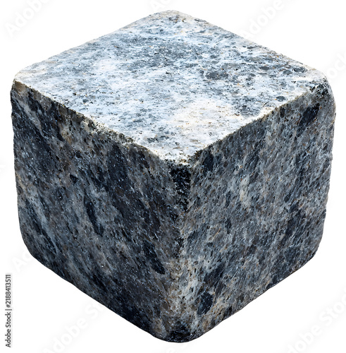 Granite Stone Cube Isolated on Transparent Background