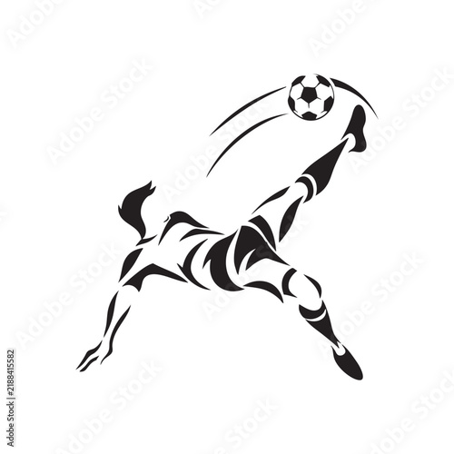 abstract soccer player, in acrobatic kick