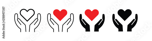  Hands Holding Heart Icons Set - Charity Care and Love Protection vector