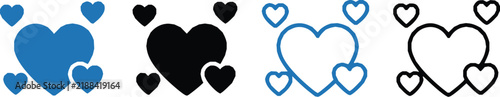 Set of four heart icons in different graphic styles including filled and outline designs with heart icon vector icons romance sign flat design social media