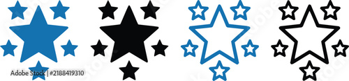 Star rating icons collection showing solid and outline design variations with favorite feedback graphics elements interface internet evaluation featured