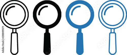 Search magnifying glass icons in four unique design styles with search icon zoom icon search tool UI icon web search interface element vector icon