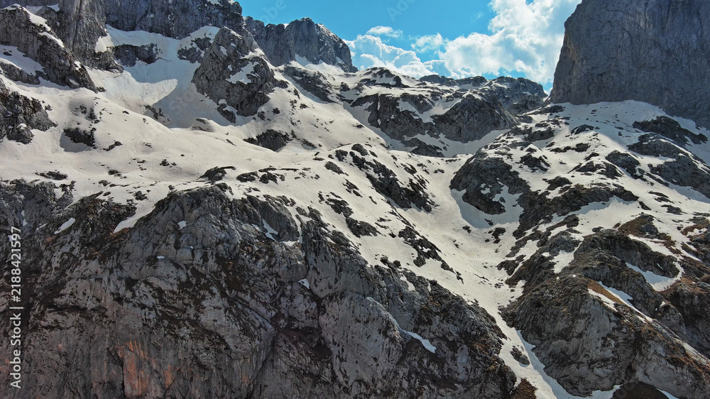 Obraz premium Rocky snow mountains aerial view