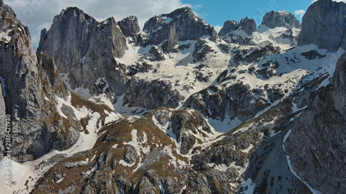 Rocky snow mountains aerial view