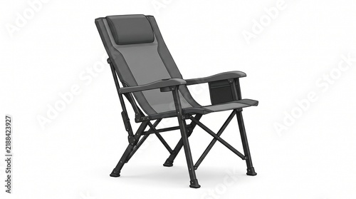 3D render of a comfortable reclining camping chair with headrest and armrests, perfect for outdoor adventures and relaxation