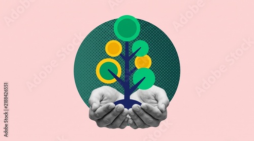 Human Hands Holding Conceptual Geometric Tree for Environmental Protection and Sustainable Growth